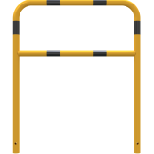 Protective bar made of steel tubing |  48 x 2.5 mm | with crossbar | total width: 1000 mm | total height: 1200 mm | hot-dip galvanized and yellow coatedwith black warning stripes